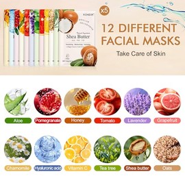KONEUK Paquete de 60 mascarillas faciales de esencia de colágeno, cuidado de la piel para mujeres, mascarillas faciales hidratantes adecuadas para pie
