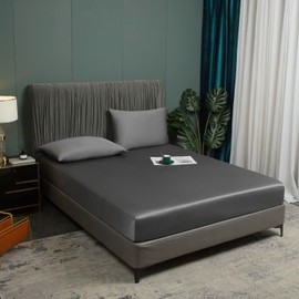 Bamboo Fitted Sheet 160 x 200 cm Dark Grey Fitted Sheet 50% Bamboo and Microfibre Bed Sheet Soft Cooling Breathable Fitted Sheet 160 x 200 cm for High Mattress up to 25-30 cm