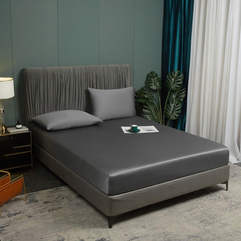 Bamboo Fitted Sheet 160 x 200 cm Dark Grey Fitted