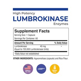 Puregen Labs Lumbrokinase 40mg per Capsule High Potency Supplement | High Activity Lumbrokinase Enzymes | No Harmful Additives | Non-GMO | Gluten Free | Made in USA - Total 120 Vegetarian Capsules
