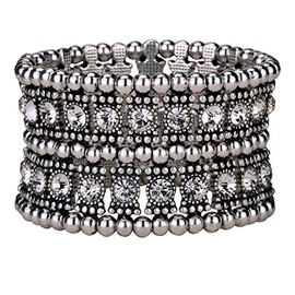 Angel Jewelry Women's Multilayer Crystal Stretch Bracelet 2 Row (silver clear)