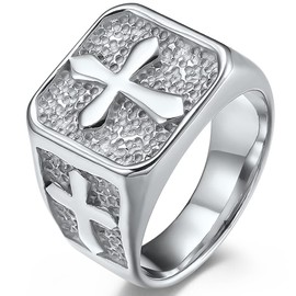 Jude Jewelers Stainless Steel Signet Style Christian Cross Religious Cocktail Party Biker Statement Wedding Ring (Silver, 16)