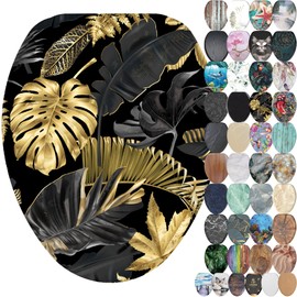 SANILO Wooden Toilet Seat with Soft Close [ELONGATED] - Decorative, Quiet & Slow Close Molded Wood Seat - With Strong Bumpers & Hinges - Adjustable Fit - Golden Leaves