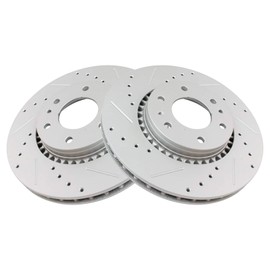 TRQ Front Performance Brake Rotor Drilled Slotted Pair Set for 9-7X / Ascender/Envoy/Envoy XL/Envoy XUV/Rainier/SSR/Trailblazer/Trailblazer EXT