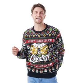 Giggling Getup Light Up Ugly Christmas Sweaters for Men, Funny Christmas Ugly Sweater with LED Lights, Christmas Vacation Sweater Black and Yellow
