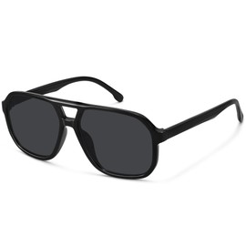 Fozono Stylish Oversized Aviator Sunglasses for Women Men Retro Trendy Square Shades UV Protection Black Grey