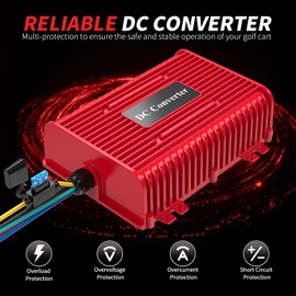 Universal 36V 48V to 12V Golf Cart Voltage Reducer DC Converter, 30A 360W DC Step Down Transformer with Fuse, Voltage Regulator for Club Car EZGO Yamaha