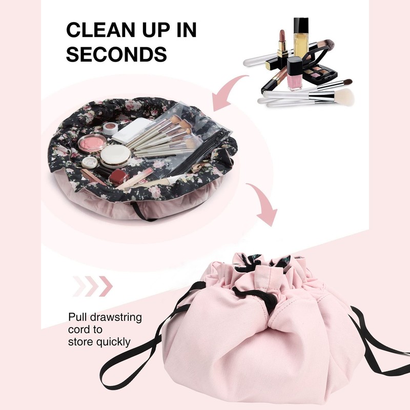 Drawstring Makeup Bags Cosmetic Bags Large Capacity Inner Zipper Pockets