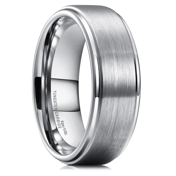 King Will BASIC 8mm White Tungsten Ring Wedding Band Step