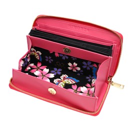 [Charming Leather] Made in Japan, Women's Garson Wallet, Jabara, Long Wallet, Genuine Leather, Japanese Pattern, YKK 24 Cards, Multi-functional, Large Capacity, Rose Pink (There may be slight
