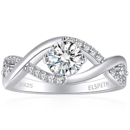 Elspeth 1CT 925 Sterling Silver Engagement Rings 6MM 5A Cubic Zirconia Infinity Ring Anniversary Bands for Women Size 5-10, Sterling Silver, Cubic Zirconia