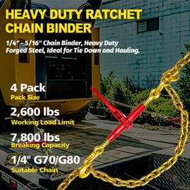 FITHOIST Ratchet Chain Binders 1/4'' - 5/16'' | 4-Pack Load Binders w/Clevis Hooks | 2,600 Lbs Working Load | Compatible with G43, G70 & G80 Chains | Secure Tie Down Binder for Hauling and Towing