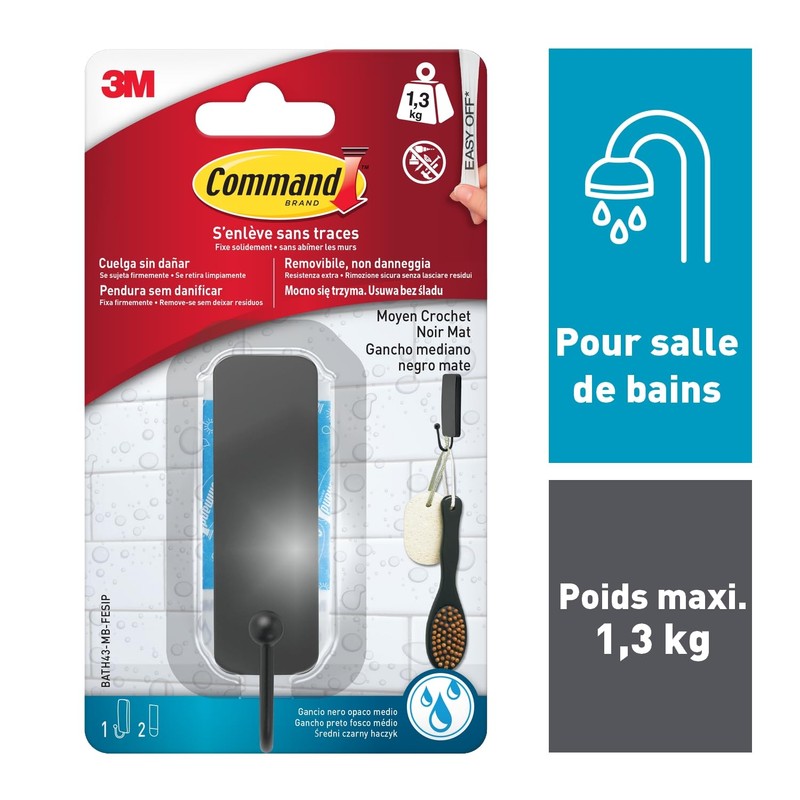 Command BATH43-MB-FESIP Bathroom Medi BATH43, Matt Black, 1 Hook 2