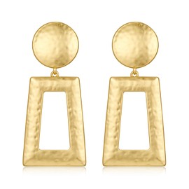 LILIE&WHITE Gold Geometric Drop Earrings for Women, Non-Fading Hammered Design, Elegant Clip-On Jewelry, Gift for Her