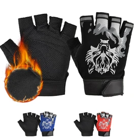 CubePlug Kids Boy Girl Cycling Climing Half Finger Gloves GEL Padded BMX Bike Fingerless [SPI] (Black Wolf [Winter Ver], L)