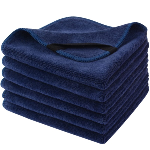 SINLAND Microfiber Facial Cloths Fast Drying Washcloth 12inch x 12inch (6pack, Navy Blue)