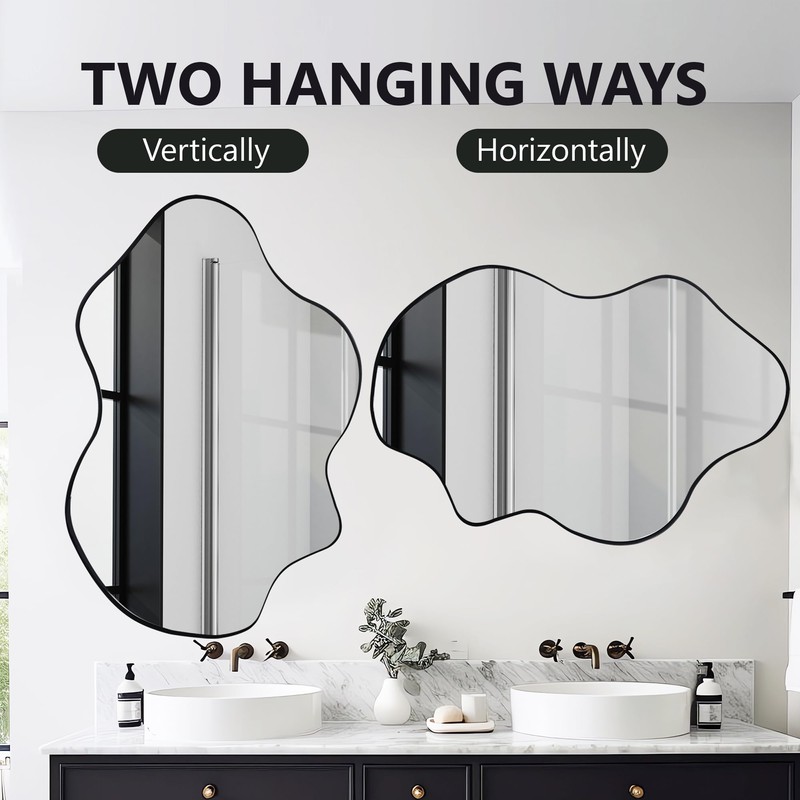 Tanmicoshomy Black Bathroom Mirror 24x36 Inch, Asymmetrical Framed Wall Mirrors