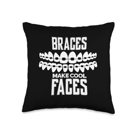 Braces Dental Orthodontic Colors Teeth Brush Assistant Throw Pillow
