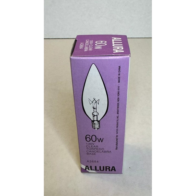 ALLURA A3684 Decorator Light Bulb 60w 130v clear candelabra base
