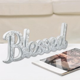 Sintosin Farmhouse Blessed Sign for Table 15 Inch, Wall Hanging Blessed Signs for Home Decor, Handmade Rustic Galvanized and Wooden White Bless This Home Sign for Living Room Bedroom