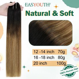Easyouth Invisible Wire Hair Extensions Ombre Black Wire Human Hair Extensions Black Fading to Brown with Caramel Blonde Fish Line Human Hair Extension with Natural Look 14Inch 70G