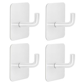 LACHILL Adhesive Hooks for Bathrooms, 4 Piece Towel Hooks for Hanging Hat Robe Coat, Stick on Hooks for Kitchens, Strong Self-Adhesive No Damage Waterproof Stainless Steel Sticky Hook (White)