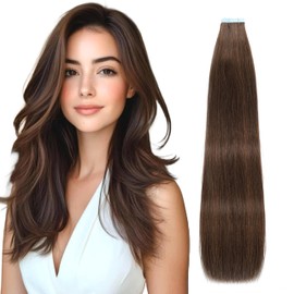 Lveyan Tape in Hair Extensions Human Hair 12 Inch Brown 20pcs 40g/pack Tape in Straight Seamless Skin Weft Remy Tape in Hair Extensions for Women（#4, 12Inch）