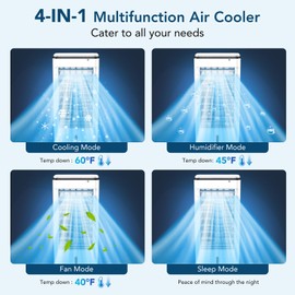 Windowless Portable Air Conditioner Ac Unit with Remote,37” Evaporative Air Cooler,Swamp Cooler for 4 Modes, 12H Timer, Removable Water Tank, Ice Packs,CoolingTower Fan for Bedroom,Outdoor,Indoor