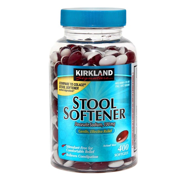 Kirkland Signature Stool Softener Docusate Sodium 100 Mg 400 SoftGels (Pack of 3)