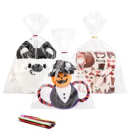 SOMIOCO Clear Cellophane Bags Gift Bags 12x16 in cello Treat Bags OPP Plastic Poly Bags Goodie Bags for Bakery, Cookie, Candies, Soaps, Party Favors Packaging with Color Twist Ties 50 PCS