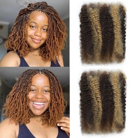 Highlight Ombre Afro Kinkys Bulk Human Hair for Micro Twists 12 Inch Dreadlock Extensions Kinky Curly Bundles Human Braiding Hair for Woman 50g/PCS