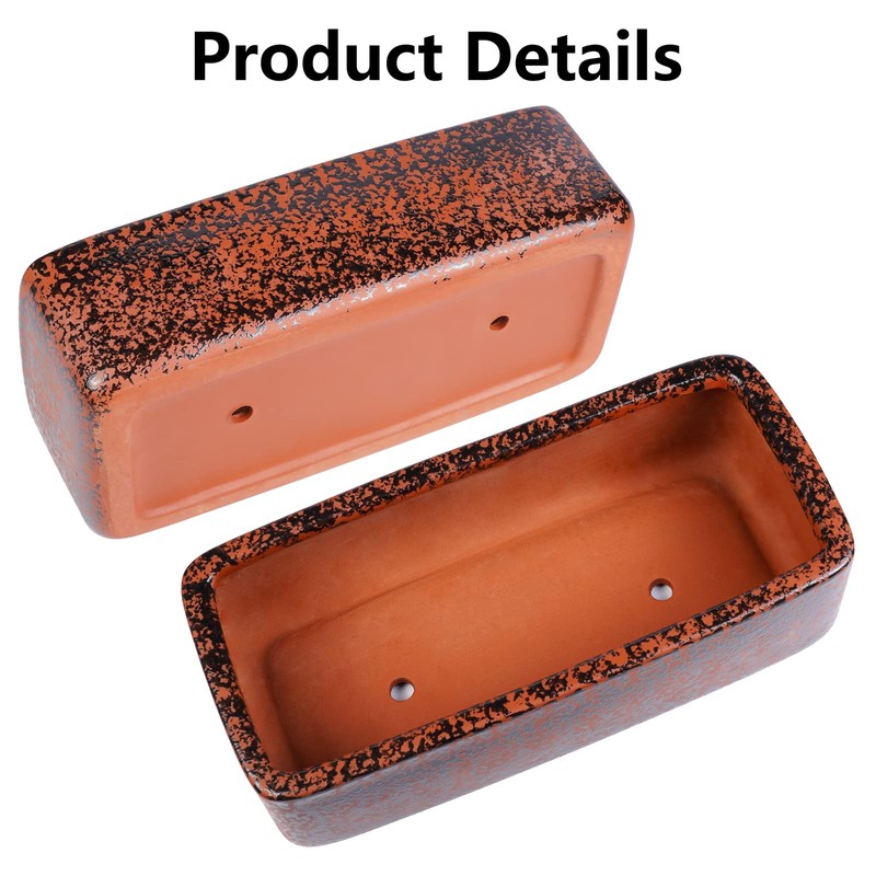 Thirtypot 10 Inch Rustic Black Glaze Rectangular Planters Terracotta Pots