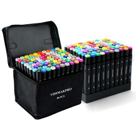 VIDIMAKPRO Alcohol Markers 80 Colors with Base Dual Tip Art Drawing Markers for Kids Students and Adults Comics Sketching Illustration - Refillable