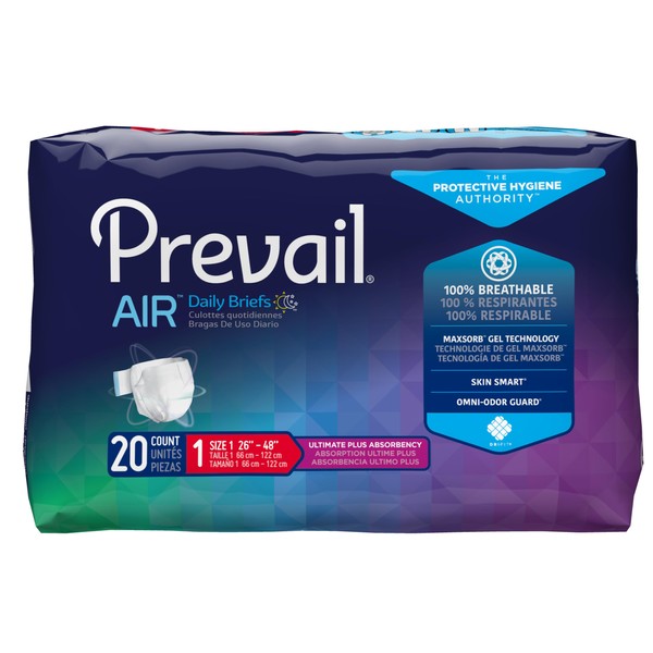Prevail Air Plus Daily Brief - Size 1 - Breathability - Ultimate Absorbency - 20 Count