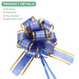 M METERXITY 10-Pack Large Pull Bow, 6 Inch 15cm Plastic Tree Stripes Gold Edge Ribbon Pull Bows Ribbon Bows for Gift Wrapping/Wedding/Baskets Decorations, Satin Pull Bows [Blue Gift Bow]
