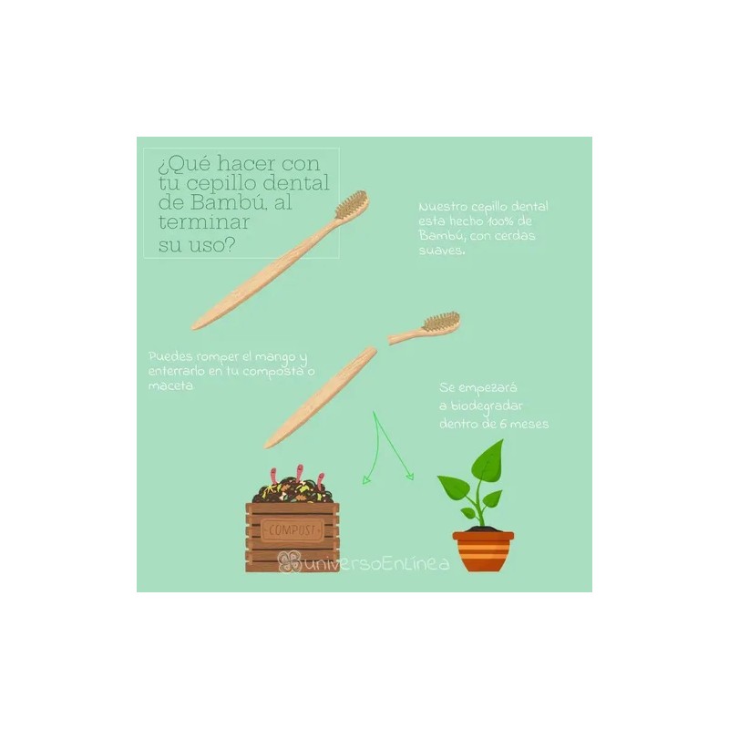 Cepillo Dientes Bambú Biodegradable Suave Ecológico 130 Pz