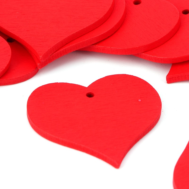 100Pcs Wood Slices HandMade Red HeartShaped Pendant Crafts DIY Wedding