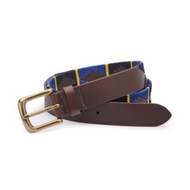 Ibex England | Brown & Blue Multicolour Embroidered | Men's Leather Polo Belt | 35MM Wide | Gift For Him | Size L - 38"