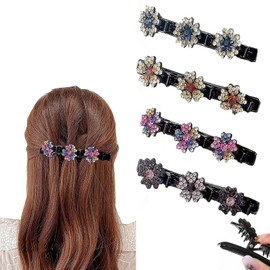 SSyang Sparkling Crystal Stone Braided Hair Clips, Pack of 4 Hair Clips with Sparkling Crystal Stones, Glittering Crystal Stone Braided Hair Clips for Women and Girls