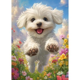 MEIYUDA Dog Diamond Art Painting Kit, 5D Cute White Doggy Diamond Painting Kits for Adults Beginners, DIY Round Full Drill Gem Art and Crafts for Home Wall Decor Present 30x40cm