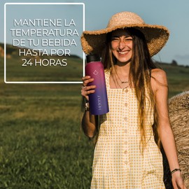 Hidranur Termo de Acero Inoxidable Doble Aislamiento Térmico, Termo Para Café 32 oz (946.35 ml), 3 Tapas Herméticas, 2 Popotes, 24 Hrs de Agua Caliente y Fría (Morado, 32 Oz (946.35 ml))