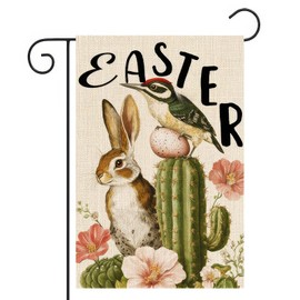 BlissYard Easter Garden Flag 12x18 Inch Double Sided Spring Bunny Garden Flags Bird Cactus Yard Flag for Spring Easter Decor Porch Farmhouse Outdoor Outside Decortion