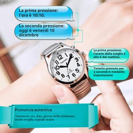 Hearkent Orologio parlante da donna con numeri giganti, facile da leggere anziani ipovedenti, anziani, orologio da polso semplice alla moda, cronometraggio preciso, Nero , Cinghia
