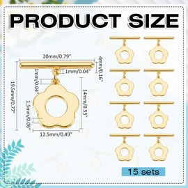 CRAFTYMELODY 15Pcs Toggle Clasps 18K Gold Plated Brass T-Bar Closure Clasps Extender Flower OT Toggle Connectors for Jewelry Findings Making Accessory Supplies DIY Craft Bracelet Necklace