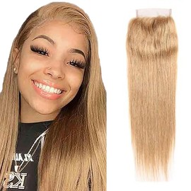 Tuheerst 4x4 Lace Closure Human Hair Closure Straight Blonde Closure #27 with Natural Hairline Lace Closure Bresilienne Cheveux Humain Free Part Closure 10 Inches
