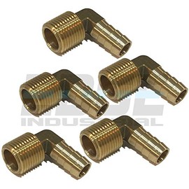 EDGE INDUSTRIAL 1/2" Hose ID to 1/2" Male NPT MNPT 90 Degree Elbow Brass Fitting Fuel/AIR/Water/Oil/Gas/WOG (Qty 05)