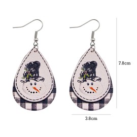 Plaid Snowman Earrings for Women Christmas Earrings for Women Double Sided Print Christmas Dangle Earrings Christmas Leather Earrings Winter Earrings Xmas Earrings Christmas Jewelry for Women Girls