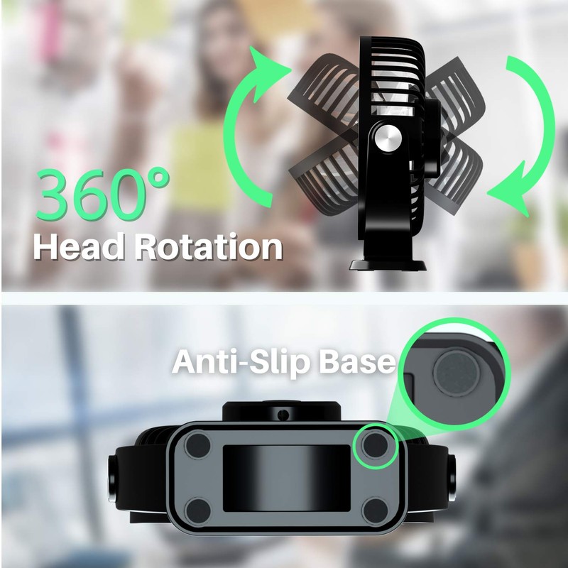 TriPole Desk Fan USB Powered 2 Pack Black Small Portable