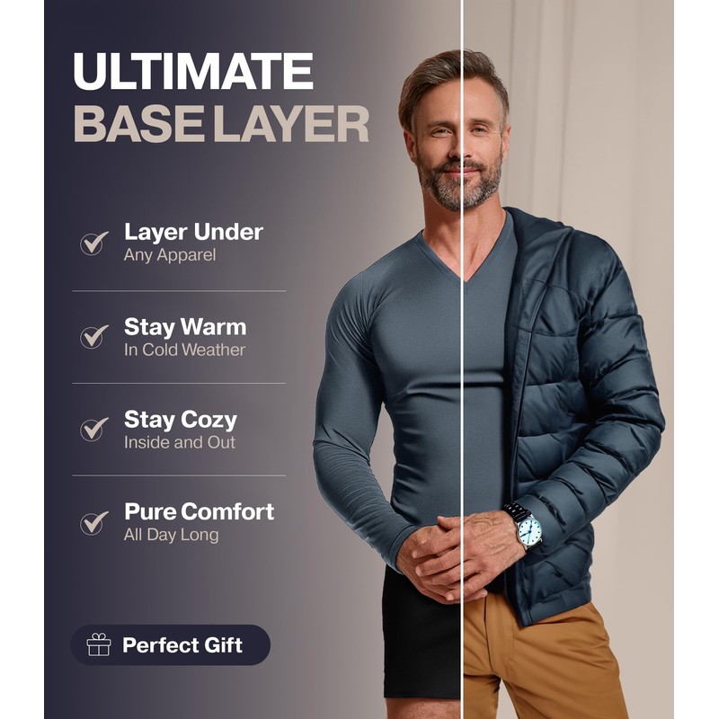 Thermajohn Long Johns Thermal Underwear for Men V Neck Fleece