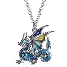 Enamel Alloy Dragon Necklace Fantasy Dinosaur Pendant Fashion Jewellery for Women Girls Charm Gift, Metal, No Gemstone